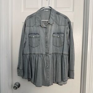Women's Gray Denim Button-Up Top